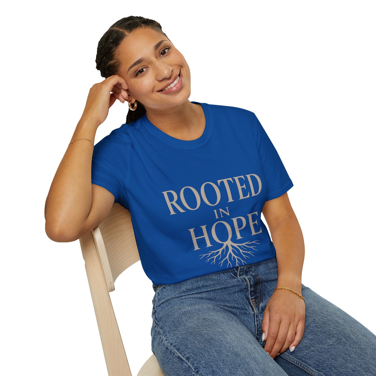 Rooted in Hope T-Shirt — Inspirational Faith Tee with Tree Roots