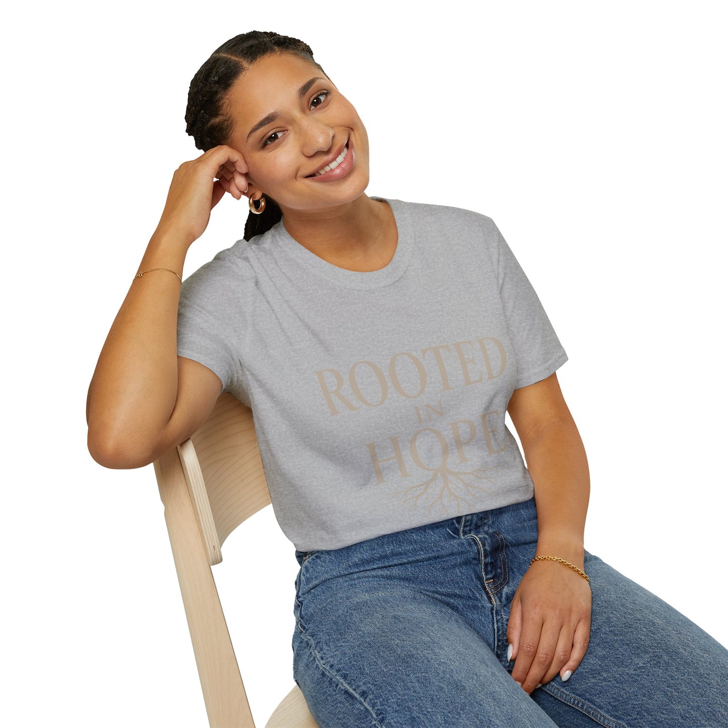 Rooted in Hope T-Shirt — Inspirational Faith Tee with Tree Roots