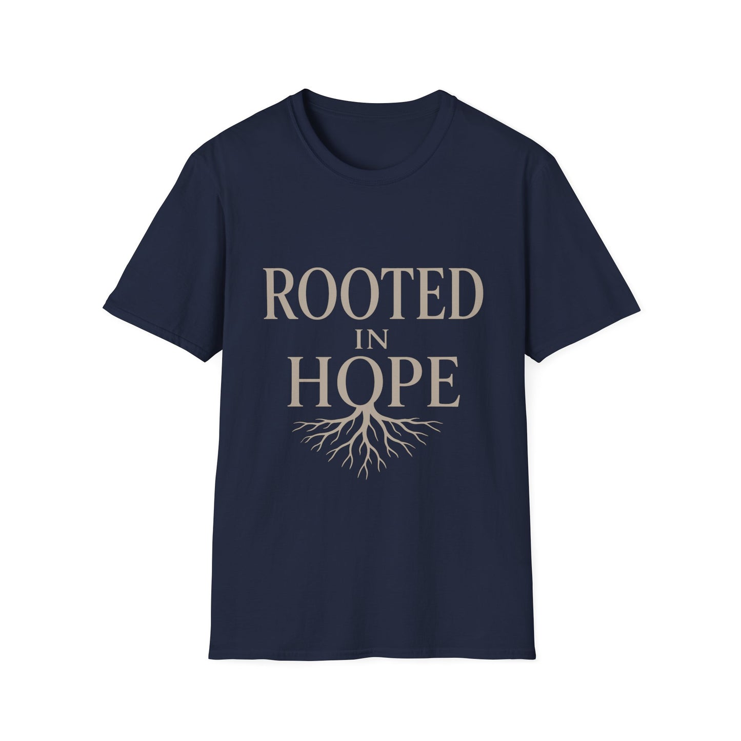 Rooted in Hope T-Shirt — Inspirational Faith Tee with Tree Roots