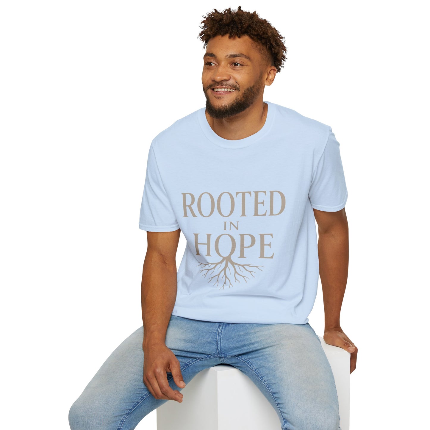 Rooted in Hope T-Shirt — Inspirational Faith Tee with Tree Roots