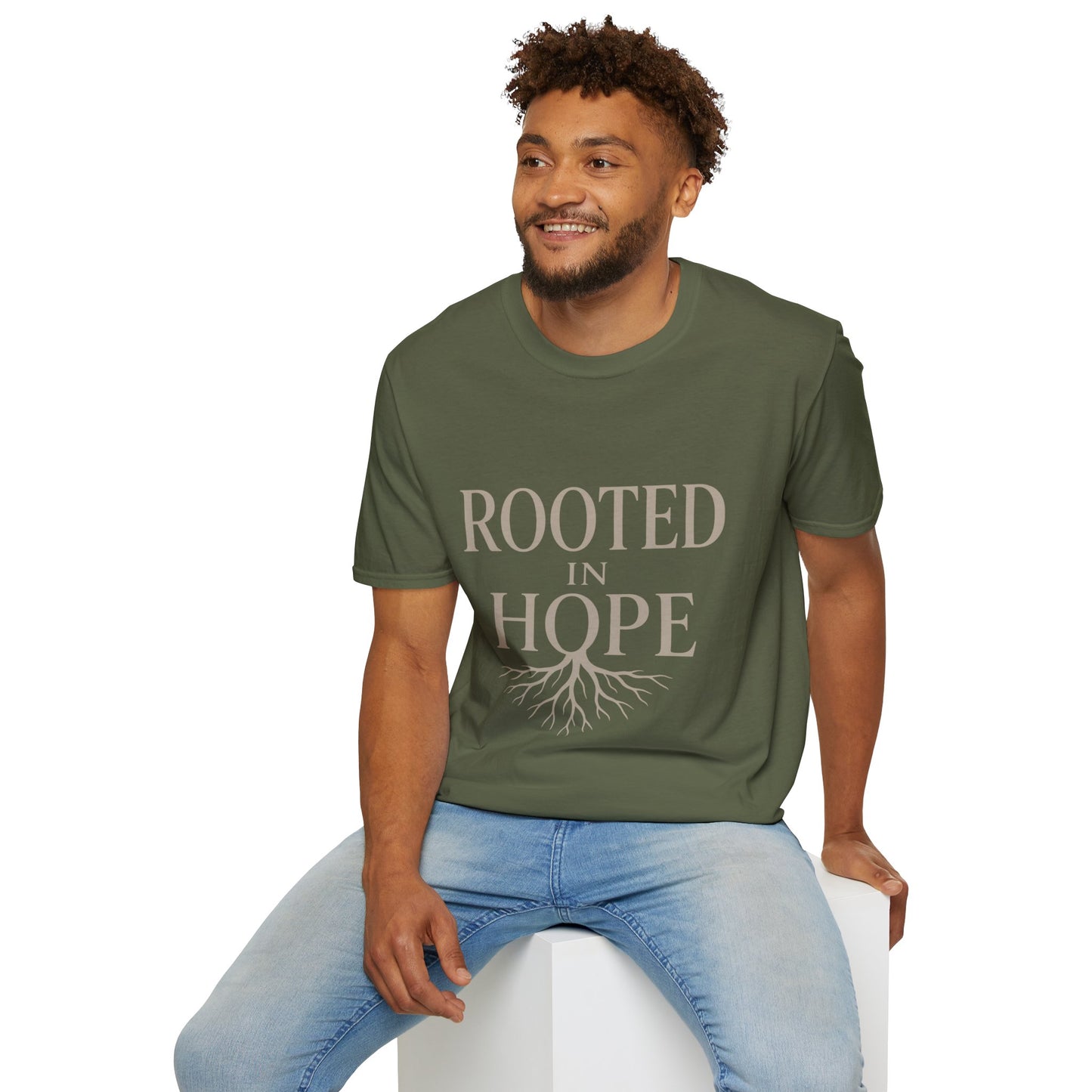 Rooted in Hope T-Shirt — Inspirational Faith Tee with Tree Roots
