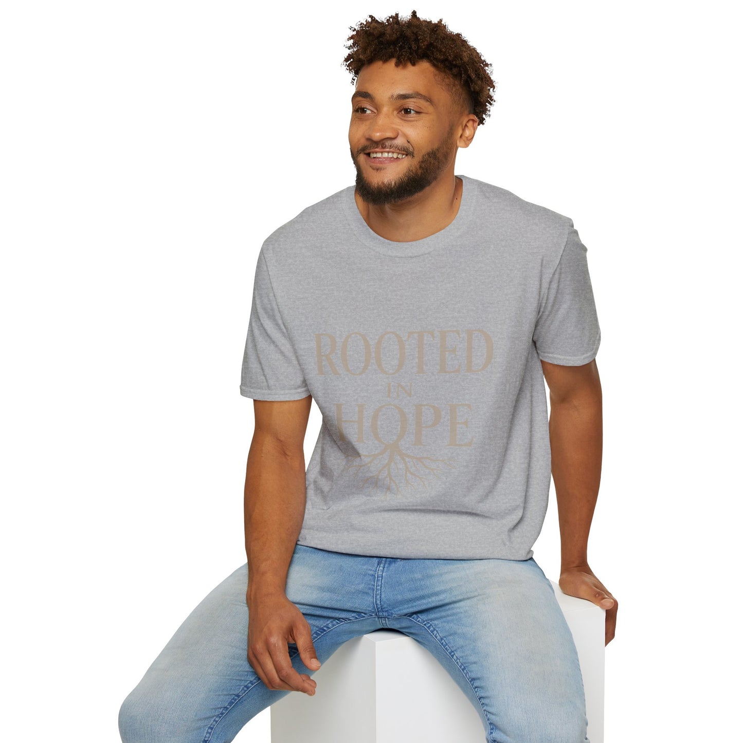 Rooted in Hope T-Shirt — Inspirational Faith Tee with Tree Roots