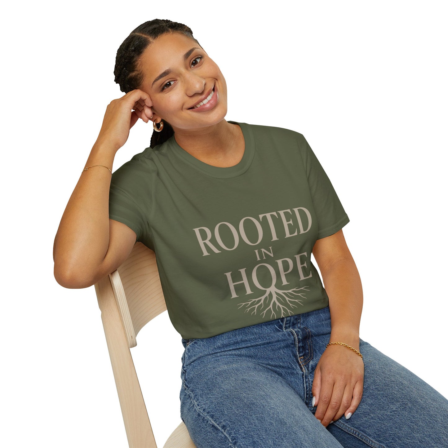 Rooted in Hope T-Shirt — Inspirational Faith Tee with Tree Roots