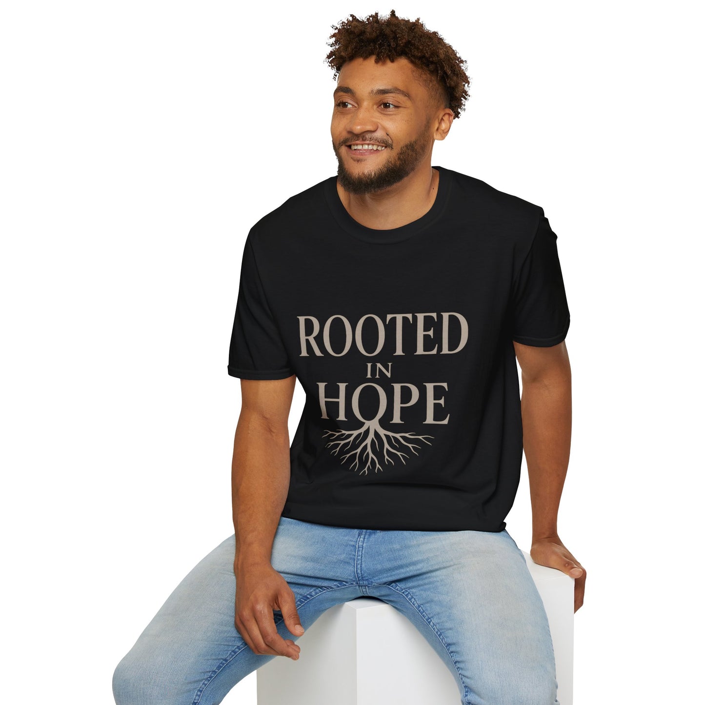 Rooted in Hope T-Shirt — Inspirational Faith Tee with Tree Roots
