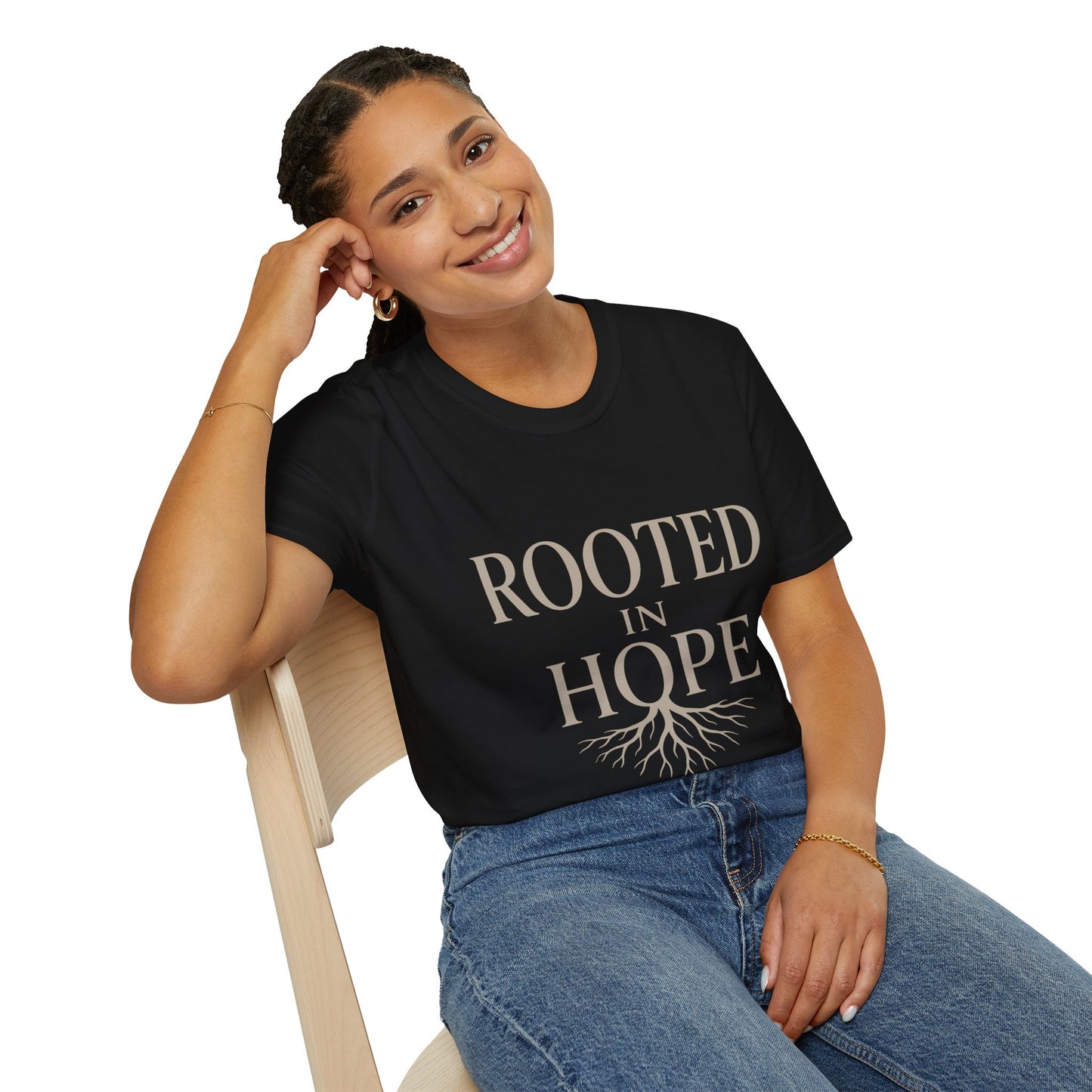 Rooted in Hope T-Shirt — Inspirational Faith Tee with Tree Roots