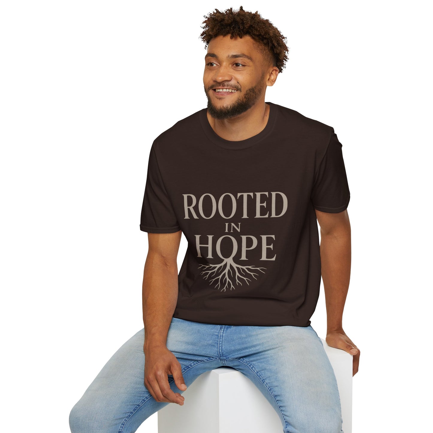 Rooted in Hope T-Shirt — Inspirational Faith Tee with Tree Roots