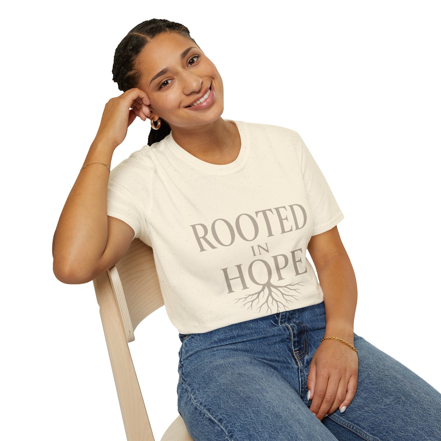 Rooted in Hope T-Shirt — Inspirational Faith Tee with Tree Roots