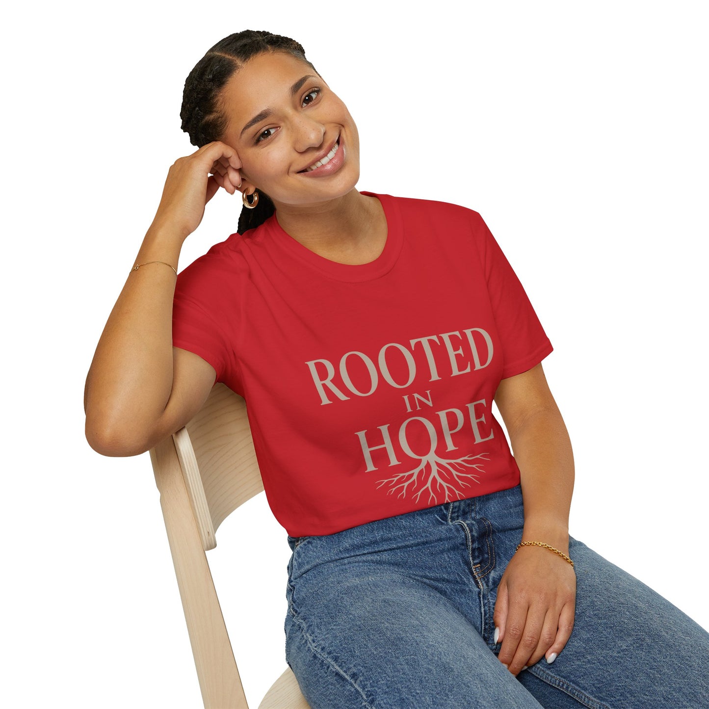 Rooted in Hope T-Shirt — Inspirational Faith Tee with Tree Roots