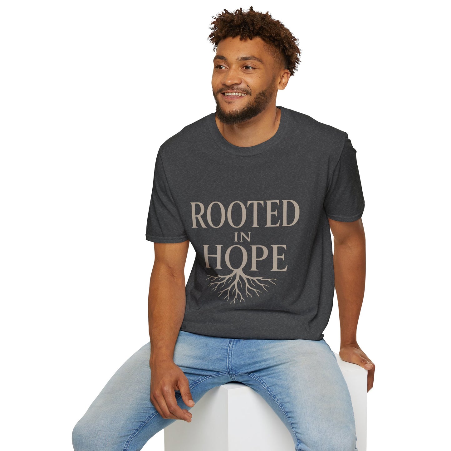 Rooted in Hope T-Shirt — Inspirational Faith Tee with Tree Roots