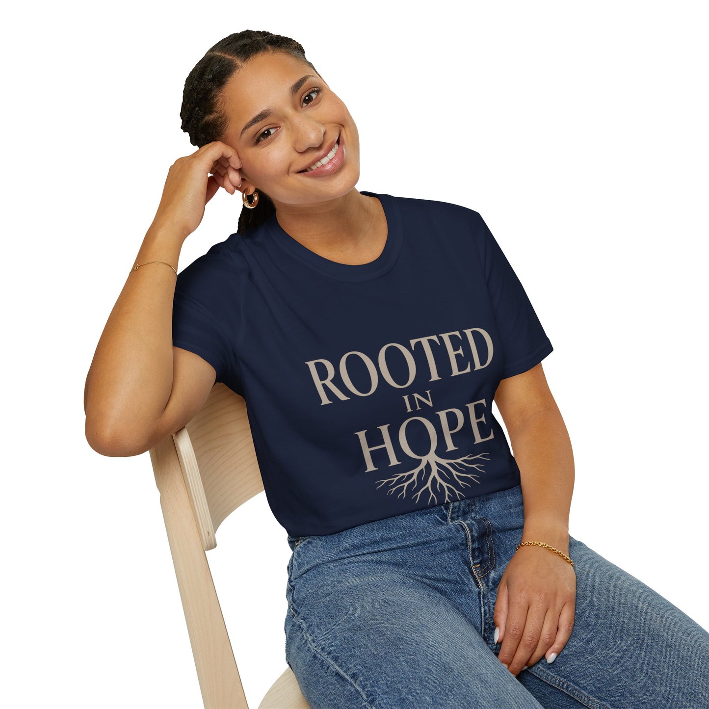 Rooted in Hope T-Shirt — Inspirational Faith Tee with Tree Roots