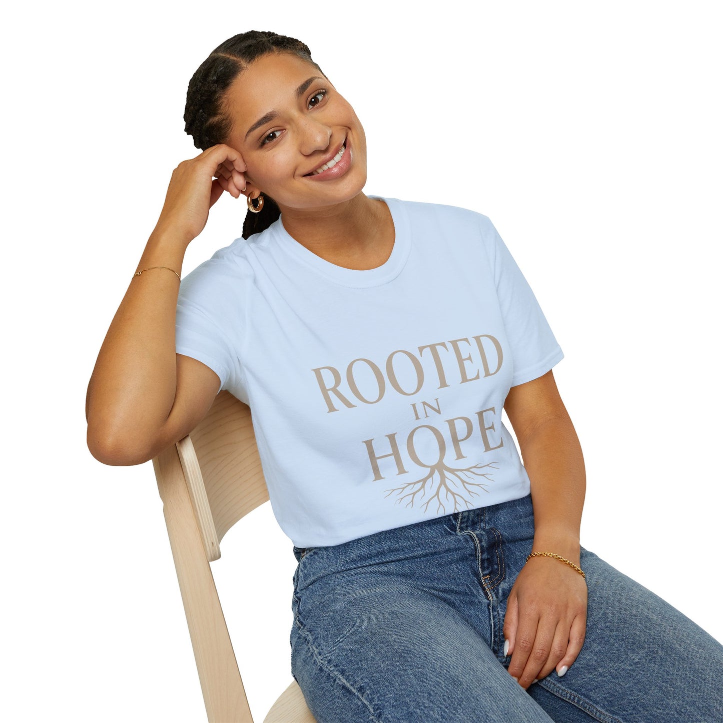 Rooted in Hope T-Shirt — Inspirational Faith Tee with Tree Roots