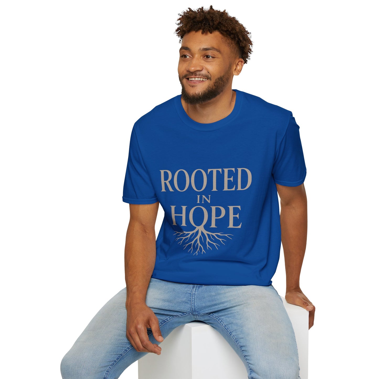 Rooted in Hope T-Shirt — Inspirational Faith Tee with Tree Roots