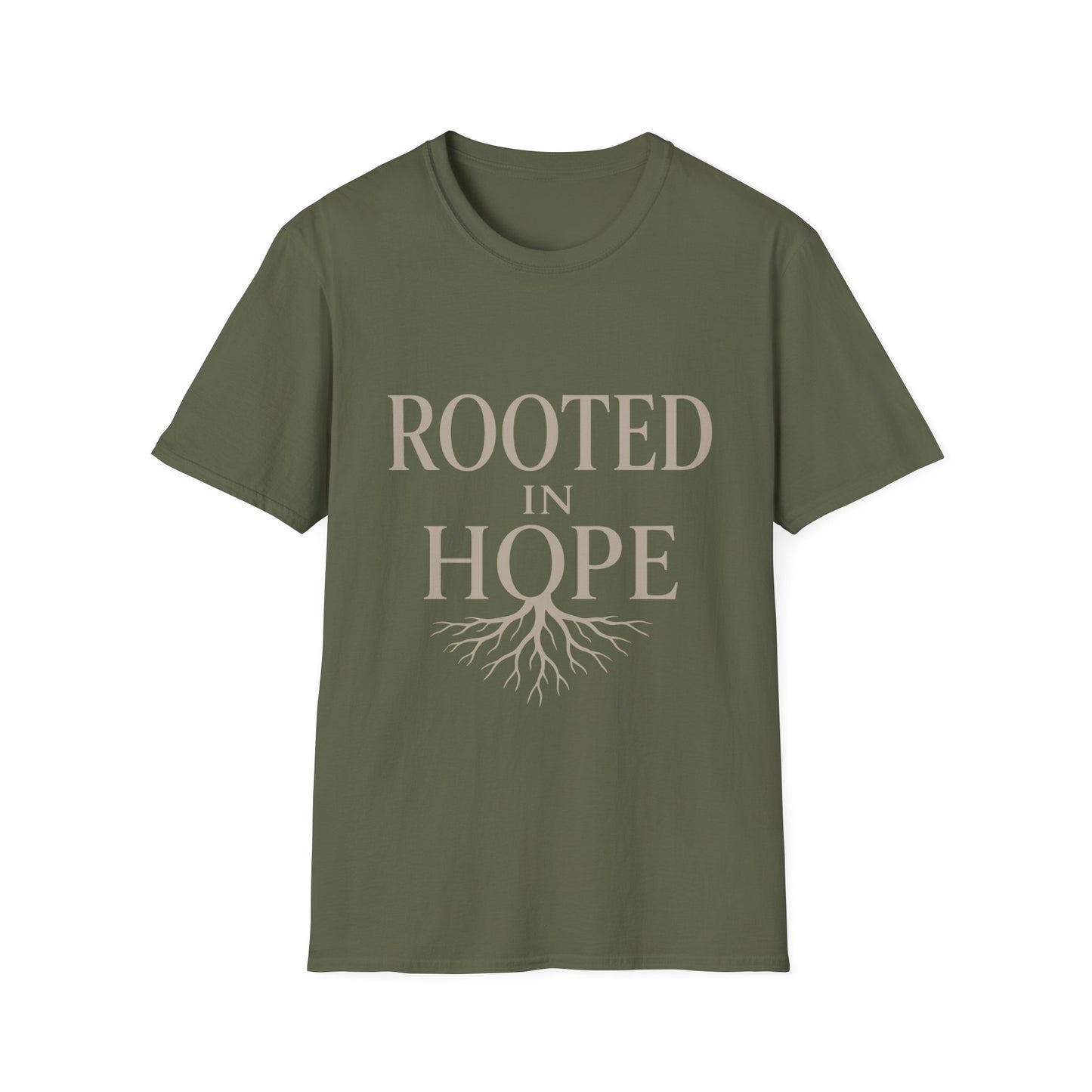 Rooted in Hope T-Shirt — Inspirational Faith Tee with Tree Roots